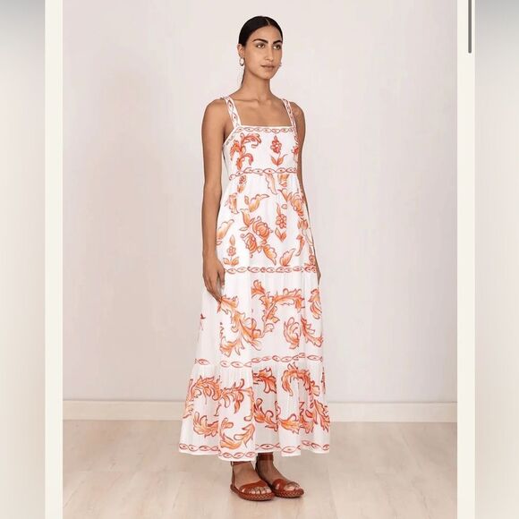 NWT 420.00 Banjanan Daniella Dress Cherry SILK BLEND MAXI DRESS - Picture 3 of 5